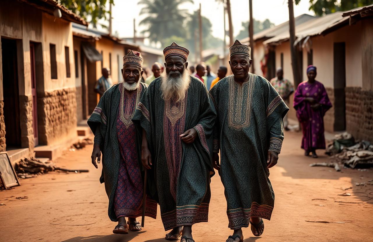 Community elders walking through Okeho