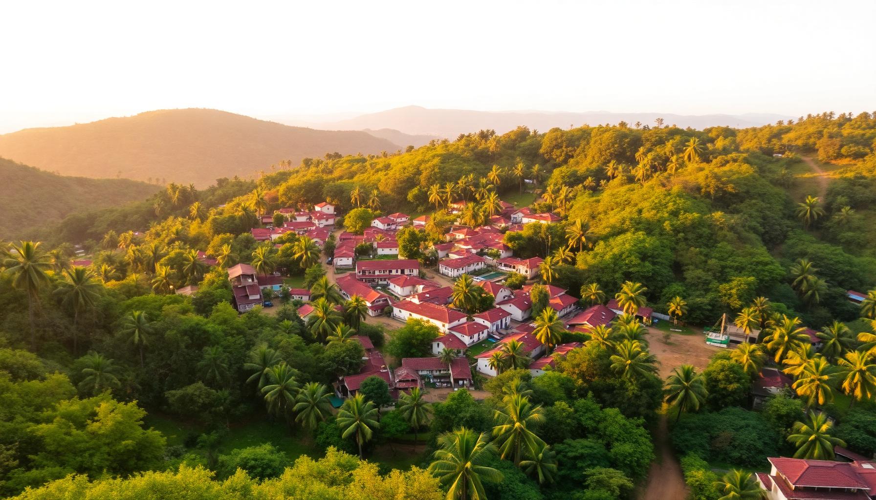 Aerial view of Okeho town in Oyo State with red rooftops and surrounding hills